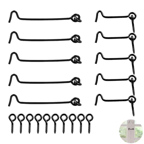 Image of 10 PCS Hook Lock, Small Hook and Eye Latch, Gate Door Lock Latch Hook Eye, for Gate/Shutters/Window/Cabinet/Bathroom (Black)