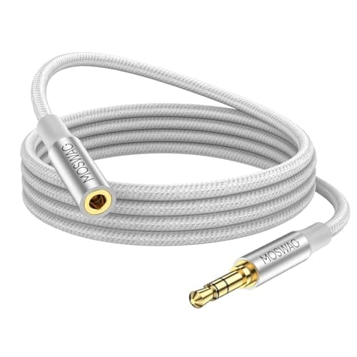 Image of MOSWAG 3.28FT/1Meter 3.5mm Extension Cable Audio Male to Female Stereo Extension Adapter Nylon Braided Cord Compatible for Home/Car Stereos Smartphones Headphones Tablets Media Players and More