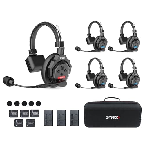 Image of SYNCO Wireless Intercom Headset, XTALK X5 2.4GHz Full Duplex Wireless Headset 24H 350M/1148FT Communication with Real-time Monitoring, Headset Intercom System