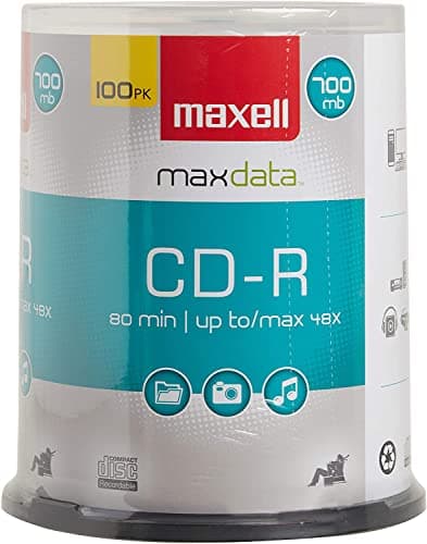 Image of Maxell 648200 CD-R 700 100PC Recordable Discs 48X 700MB 80 Min Spindle 100 Pk