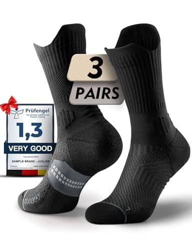 Image of Juclise Compression Running Crew Socks Coolmax Bamboo Moisture Wicking Cushioned Anti-Blister Walking Hiking Tennis sports trainer gym golf support Black 5-8