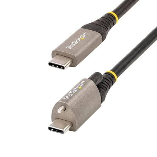 Image of StarTech.com 20" (50cm) Top Screw Locking USB C Cable 10Gbps - USB 3.2 Gen 2 Type-C Cable - 100W (5A) Power Delivery Charging, DP Alt Mode - Single Screw Lock, USB-C Cord Charge/Sync (USB31CCTLKV50CM)