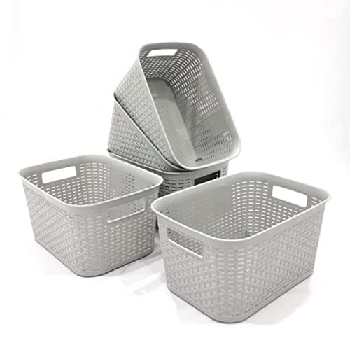 Image of Abbaware Pack of 5 Plastic Storage Baskets with Handle – Home & Kitchen Storage Basket (Grey)