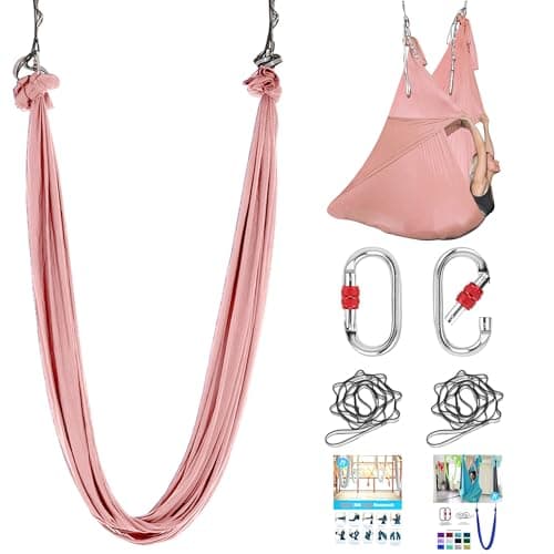 Image of ZYOSJK 5.5 Yards Aerial Silk Swing Outdoor Hammock Aerial Yoga Swing For Adults,Aerial Yoga Hammocks for outside,Aerial Silks For Gymnastics (Pink)