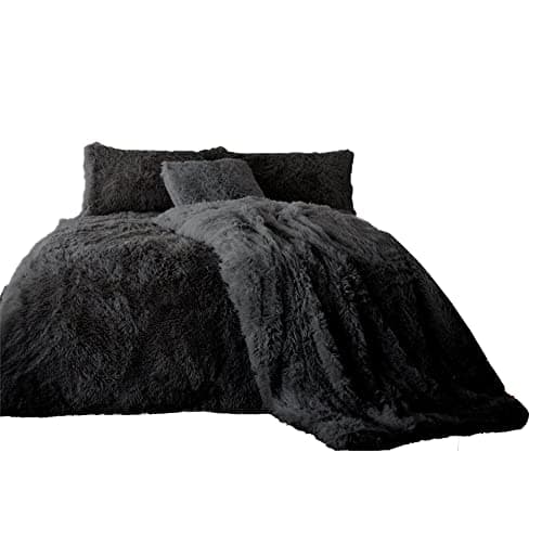 Image of EXQUIZIT HOME® Teddy Cuddles Hug & Snug Fleece Duvet Cover Bedding Set with Pillowcase – Warm & Cosy Soft Teddy Fleece Quilt Cover – Machine Washable – Charcoal (King – 230cm x 220cm)
