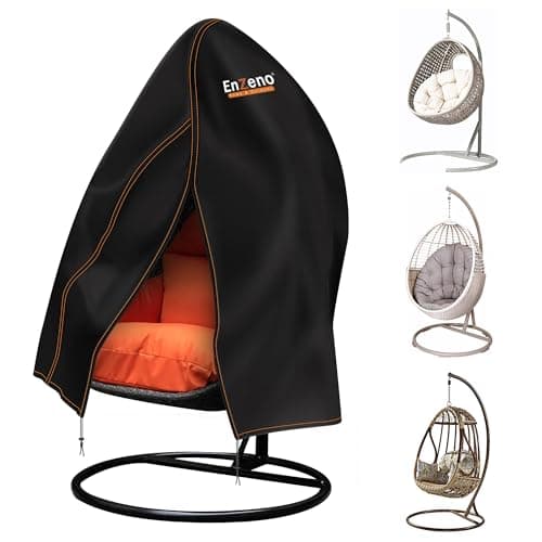 Image of Enzeno Patio Hanging Egg Chair Cover,Outdoor Single Seat Cocoon Swing Egg Chair Covers Waterproof with Zipper,210D Heavy Duty Veranda Garden large Cover for Egg Chair on Stand 190 * 115cm, Black