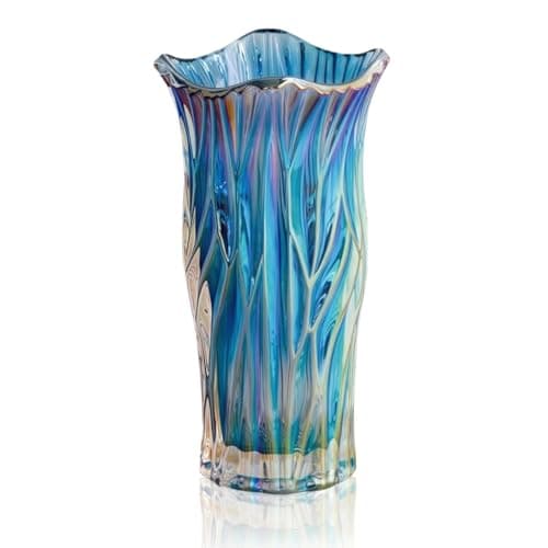 Image of Glass Flower Vase, Large Tall Crystal Coloured Flower Vases, Colorful Flower Vase Plant Container, for Home Dining Table, Gift Wedding, Housewarming Party (Colorful Blue)