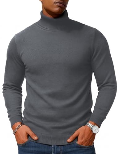 Image of TACVASEN Mens Sweaters Turtle Neck Ribbed Knitted Jumper Thermal Roll Neck Sweaters Winter Pullover Slim Fit Dark Grey,M