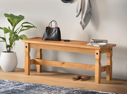 Image of Mercers Furniture Trade Corona 4'0" Bench Solid Wood Mexican Pine Wooden Dining Hallway Long Seat Kitchen Entrance 45cm High. 120cm Wide. 38cm Deep