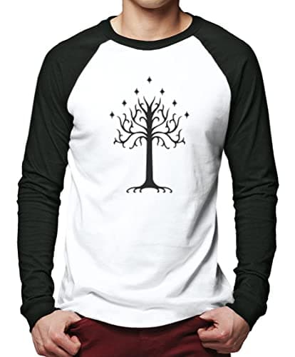 Image of HotScamp White Tree of Gondor - Men Baseball Top - Fantasy Story Movie TV Show XL White/Black