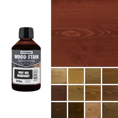 Image of Littlefair's Wood Stain Water-Based - (Very Red Mahogany) – Non-Toxic, Eco-Friendly & Quick Drying - Easy-to-Apply, Concentrated Formula for All Wood Types – 250ml