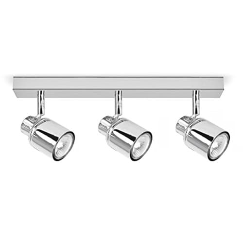 Image of MiniSun | Modern 3 Way Polished Chrome IP44 Rated Adjustable Straight Bar Bathroom Ceiling Spotlight Complete with 3 x 5W Cool White GU10 LED Bulbs | Bathroom, Home Décor Essential | Mains Wired