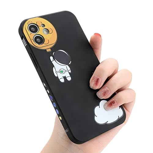 Image of Yonds Queen for iPhone X / XS Cute Case, Cartoon Astronaut Space Moon Planet Design Stylish Bumper Cover TPU Rubber Protective Shockproof Fashion Case(Black Moon, iPhone X / XS)