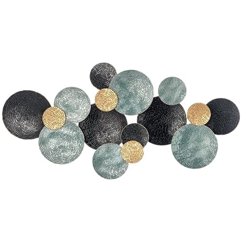 Image of HOMCOM 3D Metal Wall Art Modern Circle Hanging Wall Sculptures Home Decor for Living Room Bedroom Dining Room, Blue Black Gold