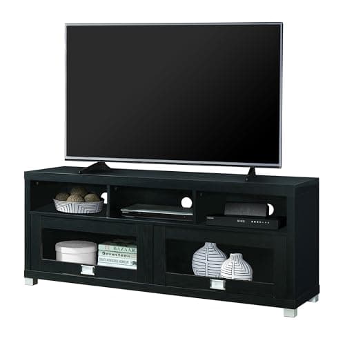 Image of Techni Mobili TV Stand for 55+ Inch TV - Durbin Entertainment Center for 65 Inch TV - Living Room & Media Furniture with Glass Storage Cabinet Drawers, Shelves, & Cable Management Opening - Black