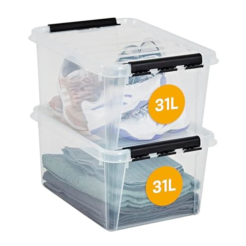 Image of SmartStore 31L Clear Plastic Large Storage Boxes With Lid, 2 Pack, Reinforced, 10 Year Guarantee, Food Safe, Clip Locked, Stackable and Nestable, BPA Free L50 x W39 x H26 cm