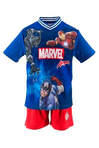 Image of Marvel Avengers Kids Set, Short Sleeve T-Shirt and Shorts, Lightweight Breathable Fabric, Captain America Print, Iron Man, Black Panther, blue, 4 Years