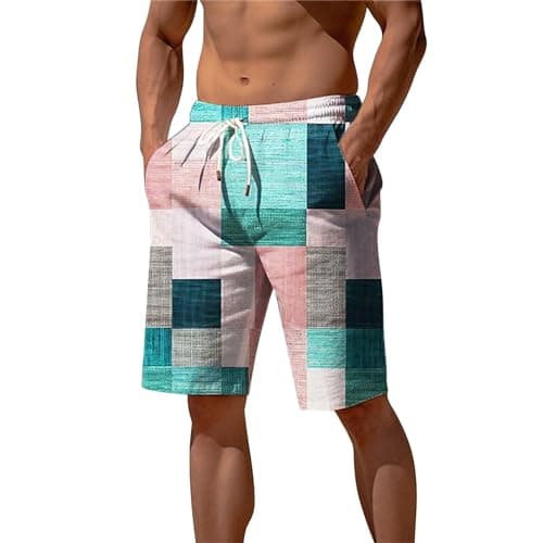 Image of Swim Trunks Men 3D Print Beach Shorts Quick Dry Sweatpants Casual Short Breathable Stretch Half Pant with Pockets Waterproof Summer Pant for Outdoor,Hiking Available in Big & Tall Mint Green