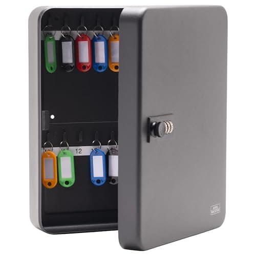 Image of Burg Wachter KC36C Wall Mountable Combination Cabinet with 36 Hooks-Matt Black-with Coloured Key Tags