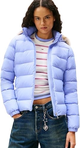 Image of Tommy Jeans Women's Basic Hooded Down Puffer Jacket, Purple (Vintage Iris), M