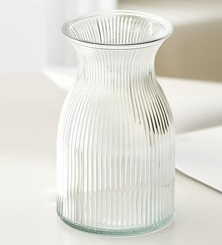 Image of New 2026 Design Ribbed Glass Vase - Patented Wide Ribbed Vase for Wedding Reception, Home Decor, Housewarming Gift (Clear) Decorative Flower Vases - Bud Vase for Centerpieces Cylinder Vases