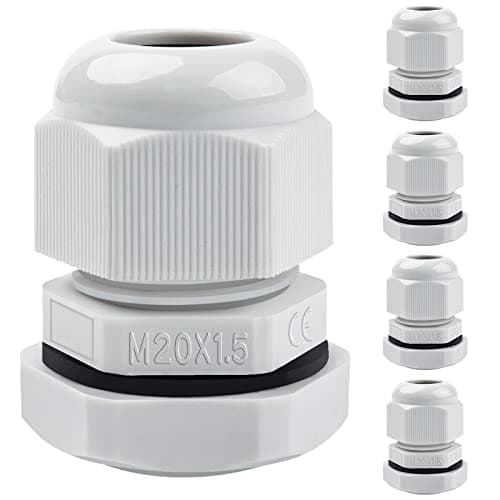 Image of 5 Pack Cable Glands M20, Hanibos IP68 Waterproof Cable Glands Nylon Compression Glands Connectors with Locknut and Washer Suitable for 6-12mm Cables White