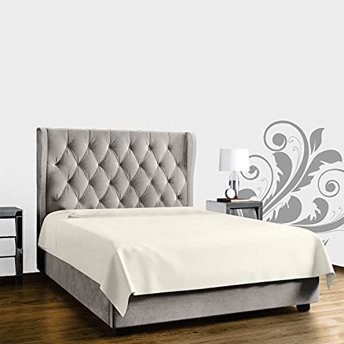 Image of Egyptian Cotton Bed Sheets, Ultra Soft King Size Bedding, 400 TC Plain Flat Sheet, Cream