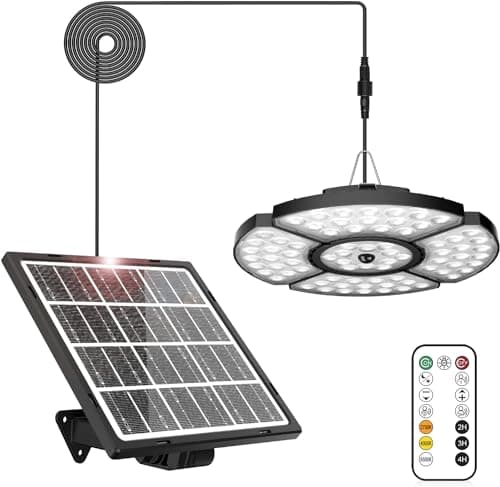 Image of Linke Solar Shed Light Outdoor Indoor, 152LED Motion Sensor Solar Pendant Light with Remote Control 2700K/4000K/6500K, 4 Lighting Modes for Gazebo Garage Home Garden