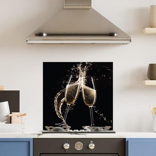 Image of Premium (w)60cm x (h)60cm Champagne Flute Glass 6mm Kitchen Splashback Heat Resistant Toughened Polished Edges - Back Splash Back Coloured Hob Painted Tempered Splashback