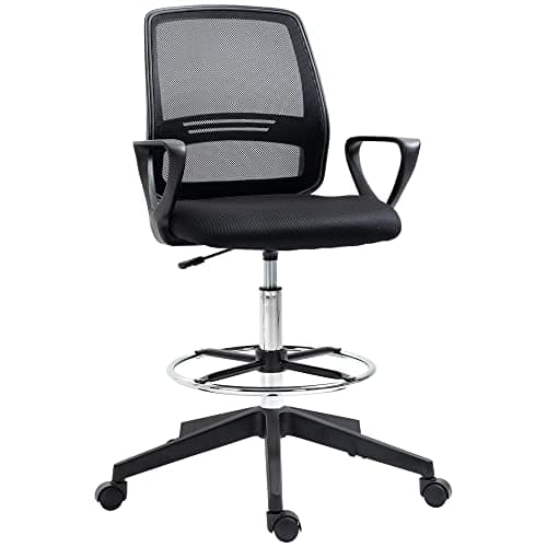 Image of Vinsetto Drafting Chair, Ergonomic Tall Office Chair with Mesh Back, Lumbar Support, Adjustable Height and Foot Ring, Swivel Wheels, for Standing Desk, Black