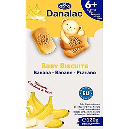 Image of Danalac, Banana Baby Biscuits Pack of Finger Food Snack for Toddlers 6+ Months with Calcium Iron and Vitamins, 120 g