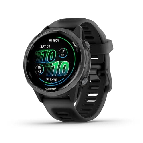Image of Garmin® Forerunner® 570, 42mm, Advanced GPS Running and Triathlon Smartwatch, AMOLED Display, Training and Recovery Features, Slate Gray Aluminum with Translucent Black/Black Band