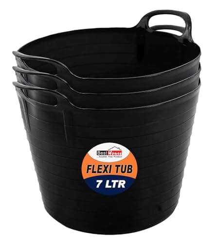Image of Best House | 3 Pcs of Flexi Tub with Handles | Small Size | Mini | 7 Litres | Black | Garden Tubs | Plastic Storage Container for Home, Washing, Garden Waste and DIY Projects