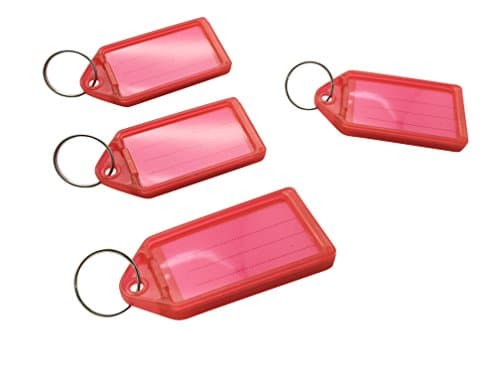 Image of Pack of 50 Large Red Coloured Identity Tag Key Rings - Sliding Fob Keyrings