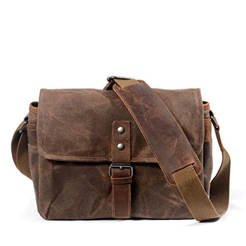 Image of FUNSEED Waxed Canvas Camera Bag for Women Men with Waterproof Design, Compact Crossbody Case for DSLR/SLR/Mirrorless Cameras (Brown)