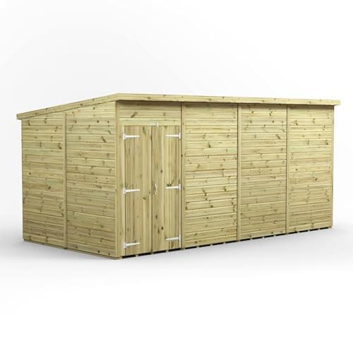 Image of Powersheds High Grade Premium Pressure Treated Windowless Pent Double Door Shed Garden Wooden Shed with Heavy Duty Frame, Galvanised Ironmongery, Throughout made from Extra Thick Timber (16x8)