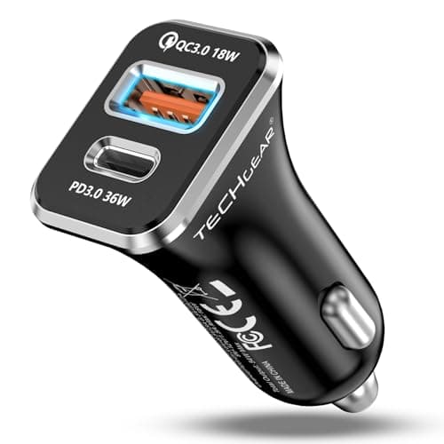 Image of TECHGEAR 54W USB C Car Charger 12V/24V - PD 36W PPS + USB A QC 18W Dual Port Fast Car Charger for iPad Tablets iPhone 17 16 15 14 Galaxy S26 S25 S24 Pixel Cigarette Lighter Adapter