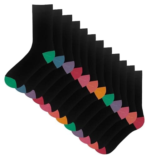 Image of The Essentials Wardrobe Ladies 12 Pack Contrast H&T Socks - UK 4-8/EU 37-41 - Black