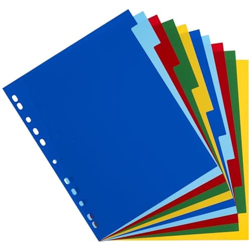 Image of Oxford A4 Plastic 10-Part Dividers - Lightweight, Multi-Colored Tabs for Organized Filing, Tear-Resistant & Wipe-Clean, Multi-Punched for Binders