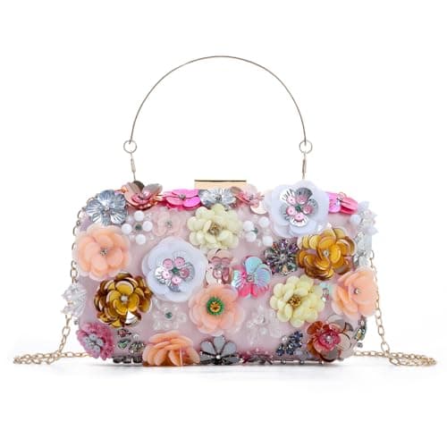 Image of Freiesoldaten Floral Clutch Bag for Women Luxury Beaded Flower Evening Bag with Chain Strap for Weeding Party