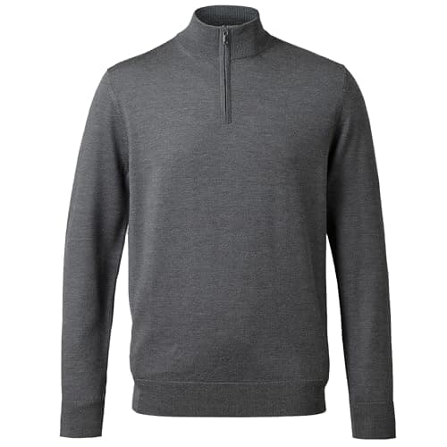 Image of Charles Tyrwhitt Jumpers for Men - Grey Merino Wool 1/4 Zip Jumper - Machine Washable & Temperature Regulating Knitwear for Smart & Casual Wear