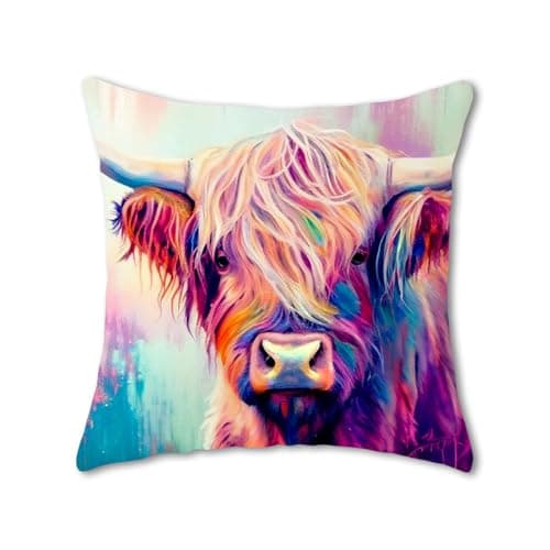 Image of Joalpysm Highland Cow Cushion Covers Highland Cow Gifts for Women Scottish Decorations Pillow Cover Animal Outdoor Flower Throw Pillow Case Decor for Sofa Livingrooms Chair and Outdoors (45x45cm)