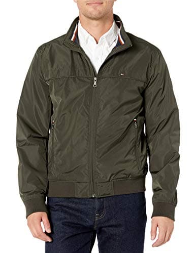 Image of Tommy Hilfiger Men's Performance Faux Memory Bomber Jacket Transitional, Army Green Unfilled, XXL