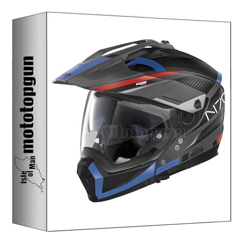 Image of nolan motorbike helmet adventure n70-2 x 06 earthquake flat lava grey blue - red - black/flat lava grey size m mototopgun