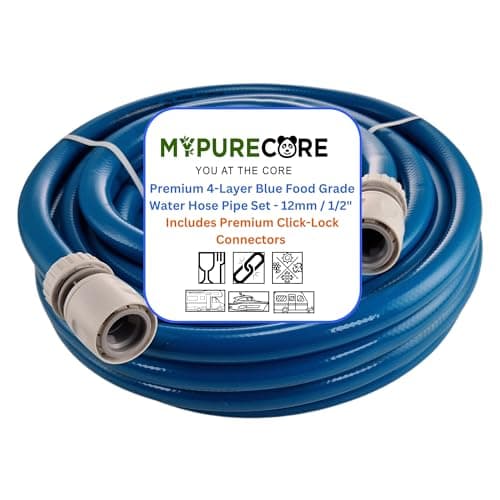 Image of MYPURECORE Blue 12mm 1/2" Cold Water Hose Pipe – Premium Food Grade Drinking Water Hose with Connectors – Flexible PVC Tubing for Caravan, Motorhome, Campervan, Boat & Garden – Non-Toxic & Safe (30m)