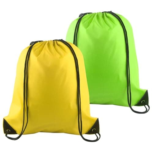 Image of PLULON 2Pcs Drawstring Bags Bulk Drawstring Backpack Green Yellow String Backpack Cinch Sack Sport Gym Backpack Bags for Yoga Traveling Outdoor Sports
