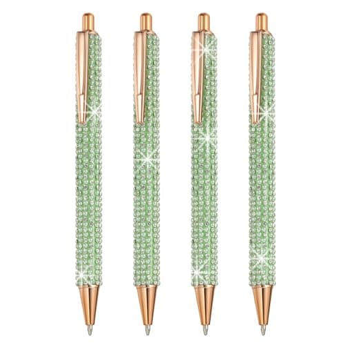 Image of PATIKIL Rhinestone Metal Ballpoint Pen, 4 Pack Crystal Pearl Pens Black Ink 1.0mm Point Sparkly for Women Gift Office Note Taking Journaling, Green