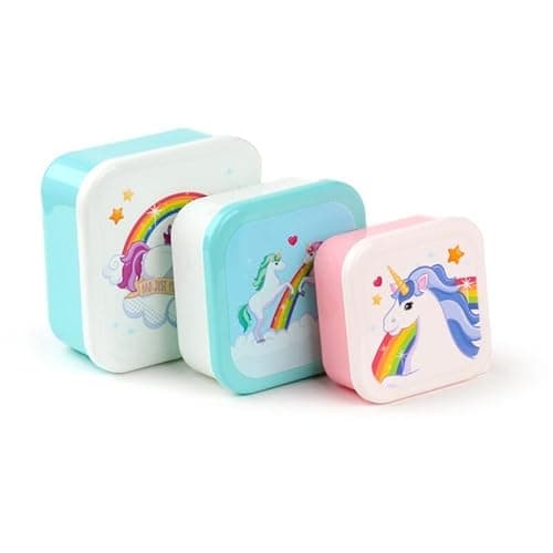 Image of eMKay® Rainbows Unicorn Lunch Box Set of 3 – Stackable Food Storage Containers (250 ml/350 ml/550 ml) | BPA‑Free Polypropylene Snack Pots – Nesting Lunchboxes for Kids & Adults