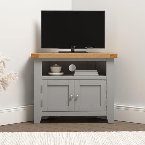 Image of Seconique Windsor Corner Tv Unit in Pebble Grey/Oak