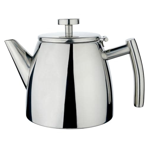 Image of Café Stal Belmont Double Wall Tea Pot 3 Cups / 600ml / 21oz - Insulated 18/10 Stainless Steel Mirror Finish Tea Pot with Cool Touch Handles & Hinged Lid